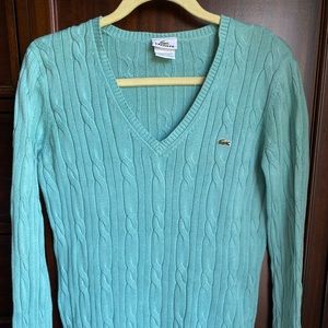 Lacoste cable knit sweater in light blue